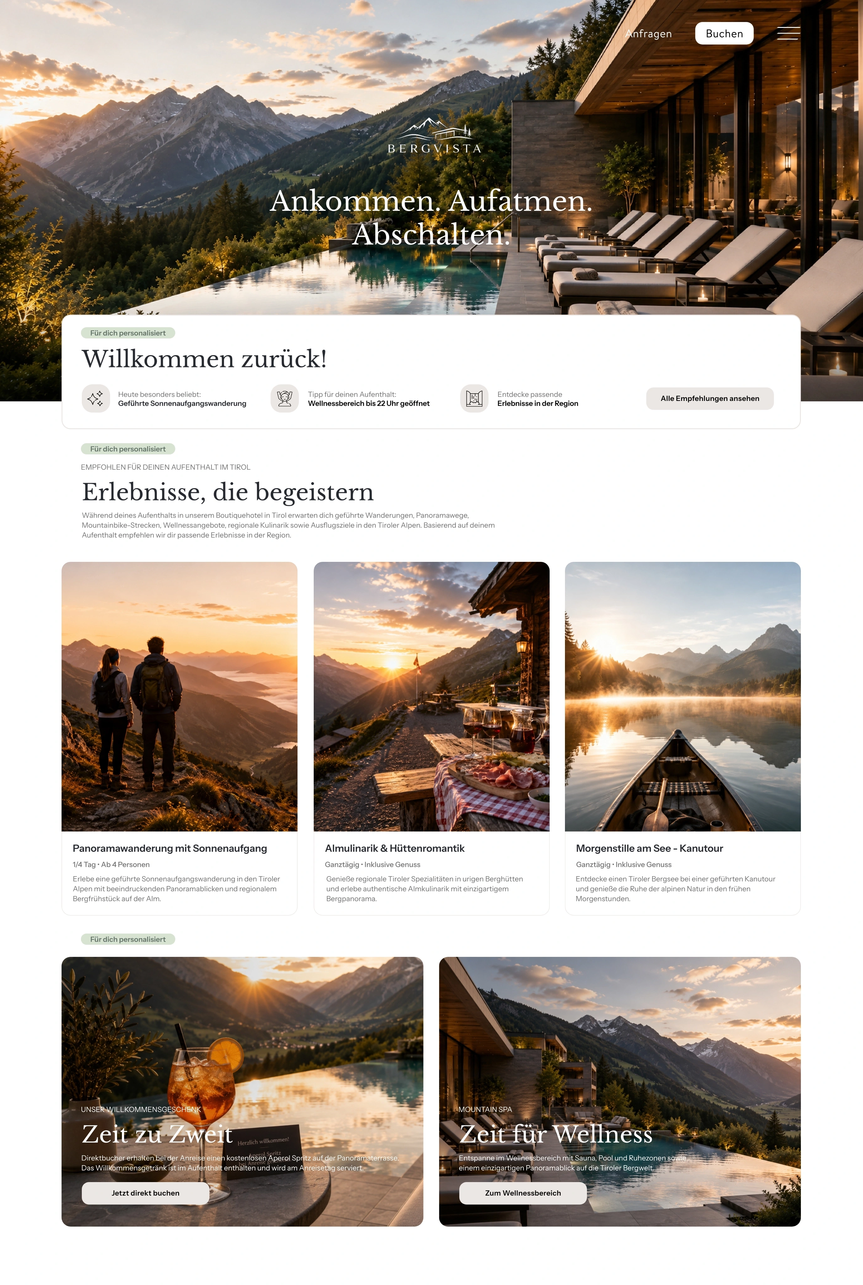 Hotel Bergvista: Ankommen. Aufatmen. Abschalten. Persönliche Empfehlungen mit Panoramawanderung, Almkulinarik, Kanutour, Zeit zu Zweit und Wellness.